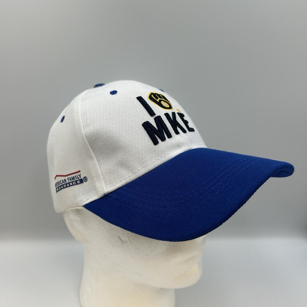 Milwaukee Brewers Baseball Cap Hat Men's One Size White Blue I Love MKE Logo